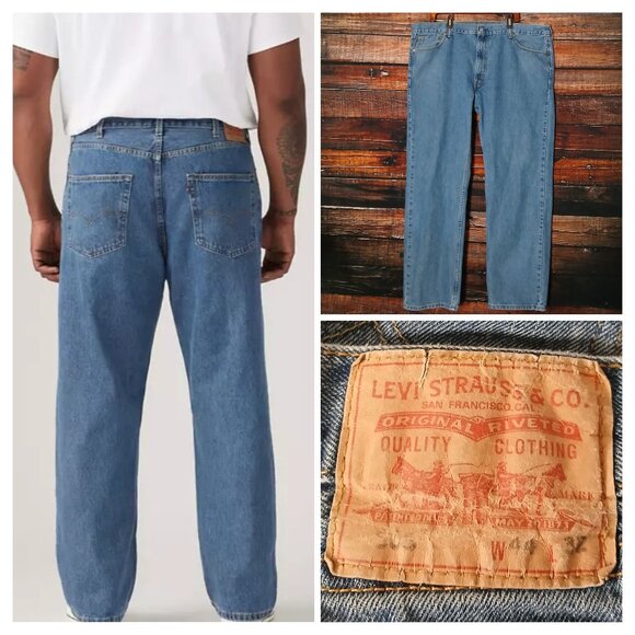 Levis Jeans 505 Mens 44X32 Straight Fit Medium Blue Stonewash 100% Cotton - Picture 1 of 9